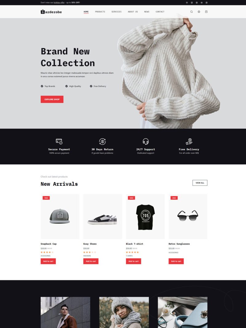 ITM-001-00 Homepage layout of Garderobe fashion store — WooCommerce-ready WordPress website with clean design and product filters