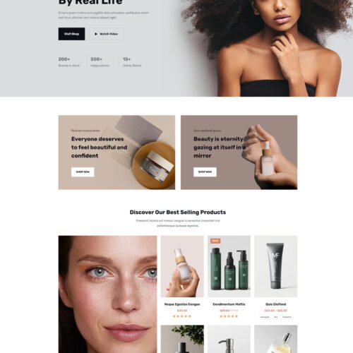 ITM-004-00 Homepage of Cosmetic WooCommerce website — stylish WordPress design with soft nude accents, built for modern beauty brands