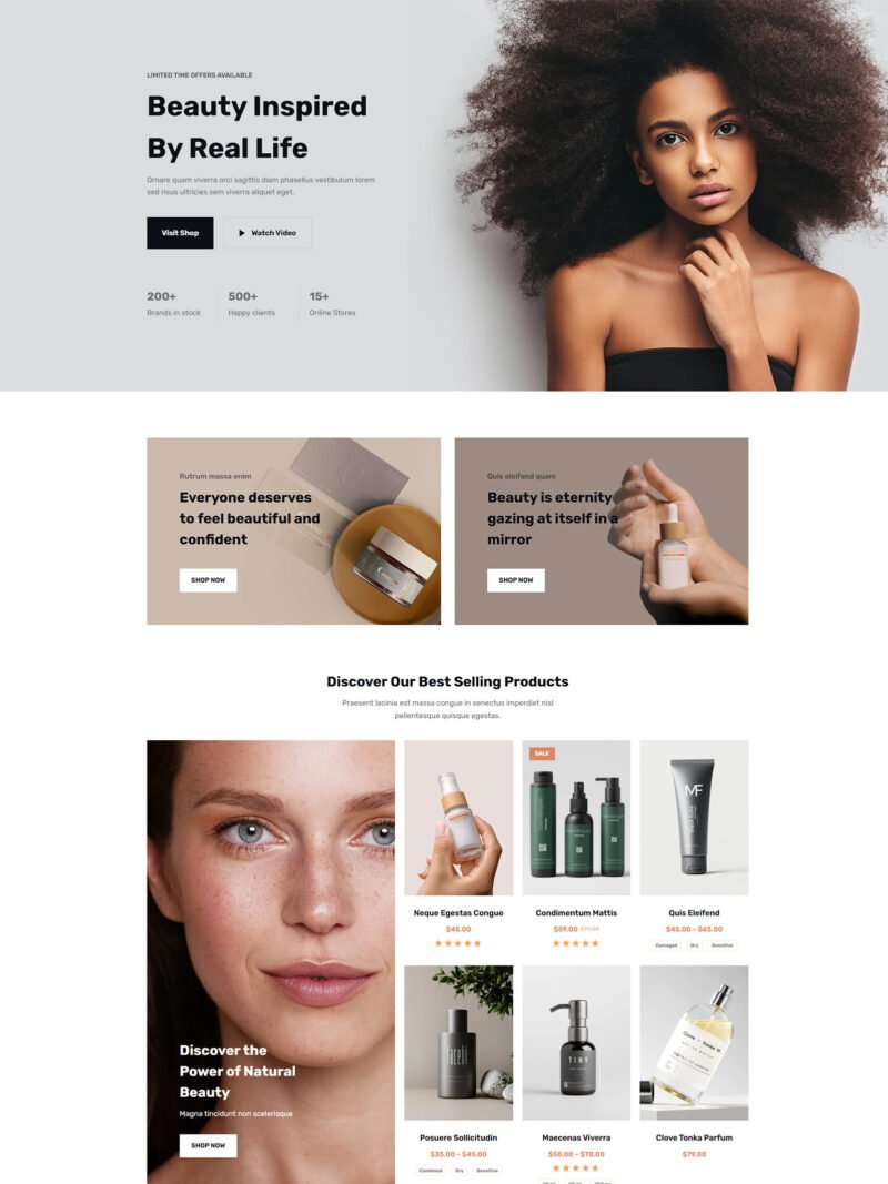 ITM-004-00 Homepage of Cosmetic WooCommerce website — stylish WordPress design with soft nude accents, built for modern beauty brands