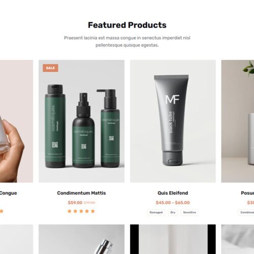 ITM-004-02 Homepage banner showcasing skincare items on a fast-launch template for small beauty businesses