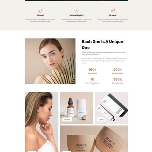ITM-004-06 Full-page view of a beauty shop demo website created for online retailers ready to sell from day one