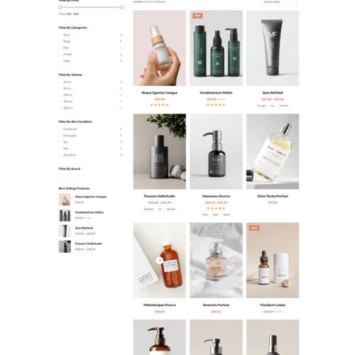 ITM-004-08 Mobile responsive product catalog with smart filters on a prebuilt WooCommerce template for skincare brands