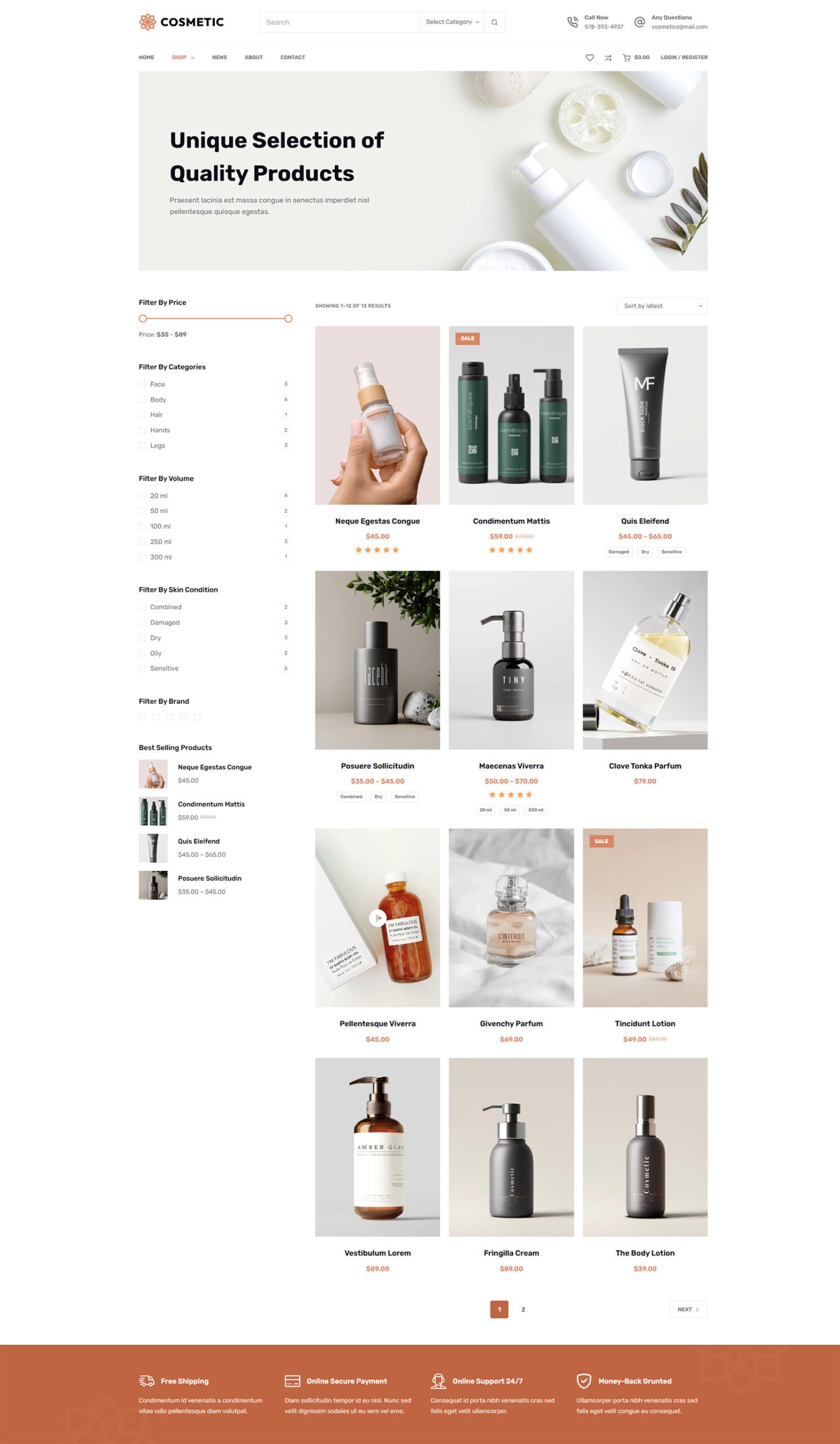 ITM-004-08 Mobile responsive product catalog with smart filters on a prebuilt WooCommerce template for skincare brands