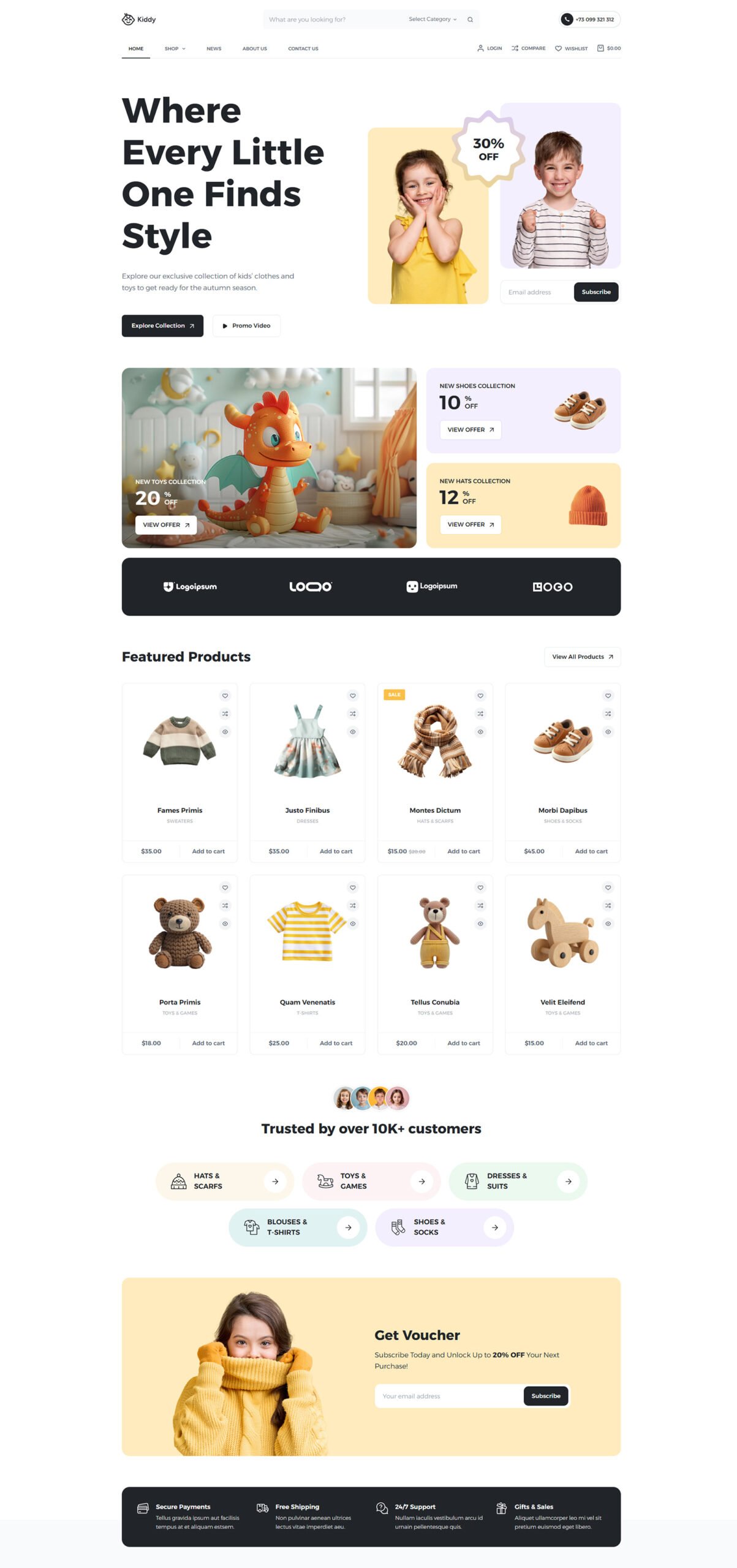 ITM-005-07 Homepage of Kiddy WooCommerce store — ready-made WordPress website for baby clothing, toys, and kids’ lifestyle brands