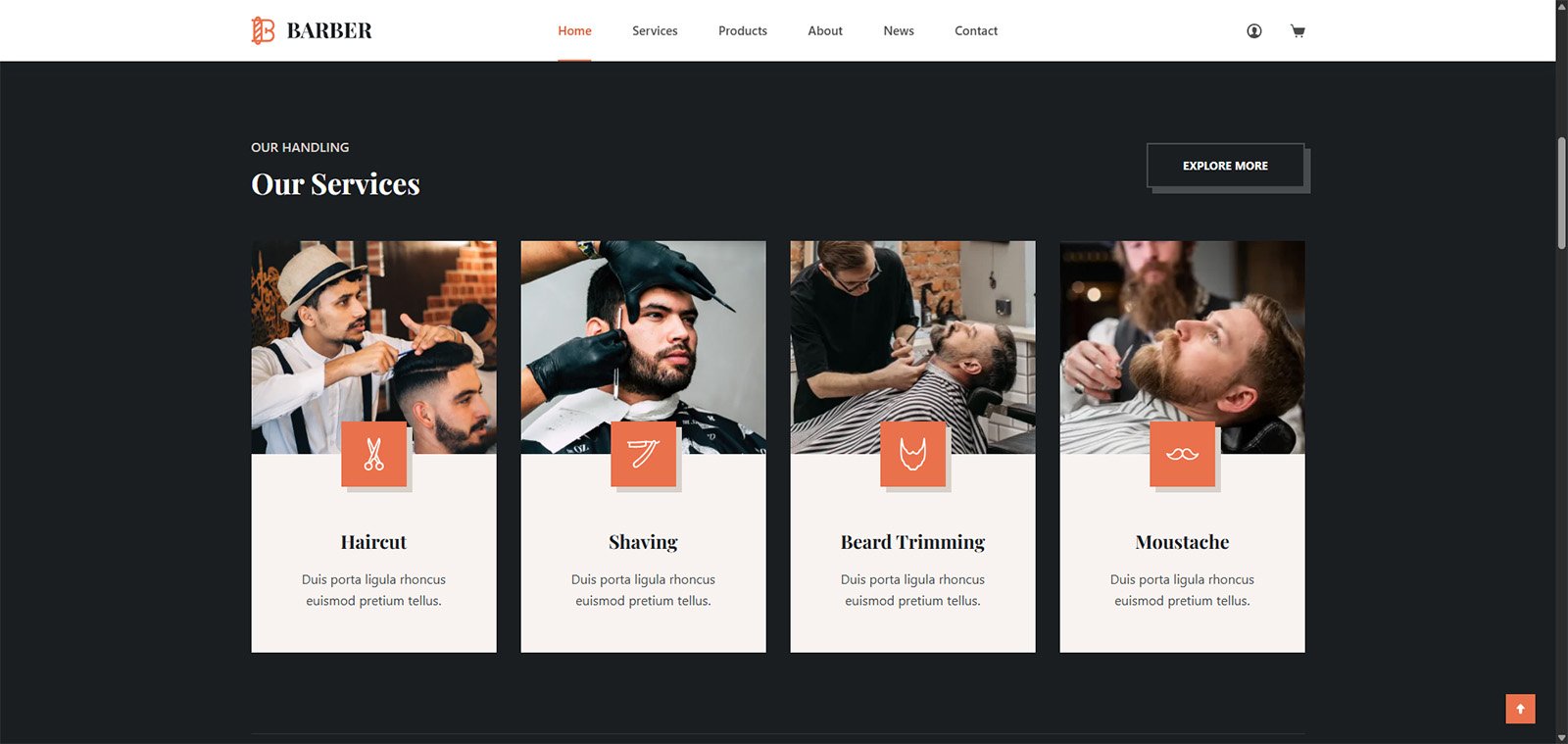 ITM-006-02 Dark and bold storefront layout — modern WooCommerce website for barbers and personal care brands