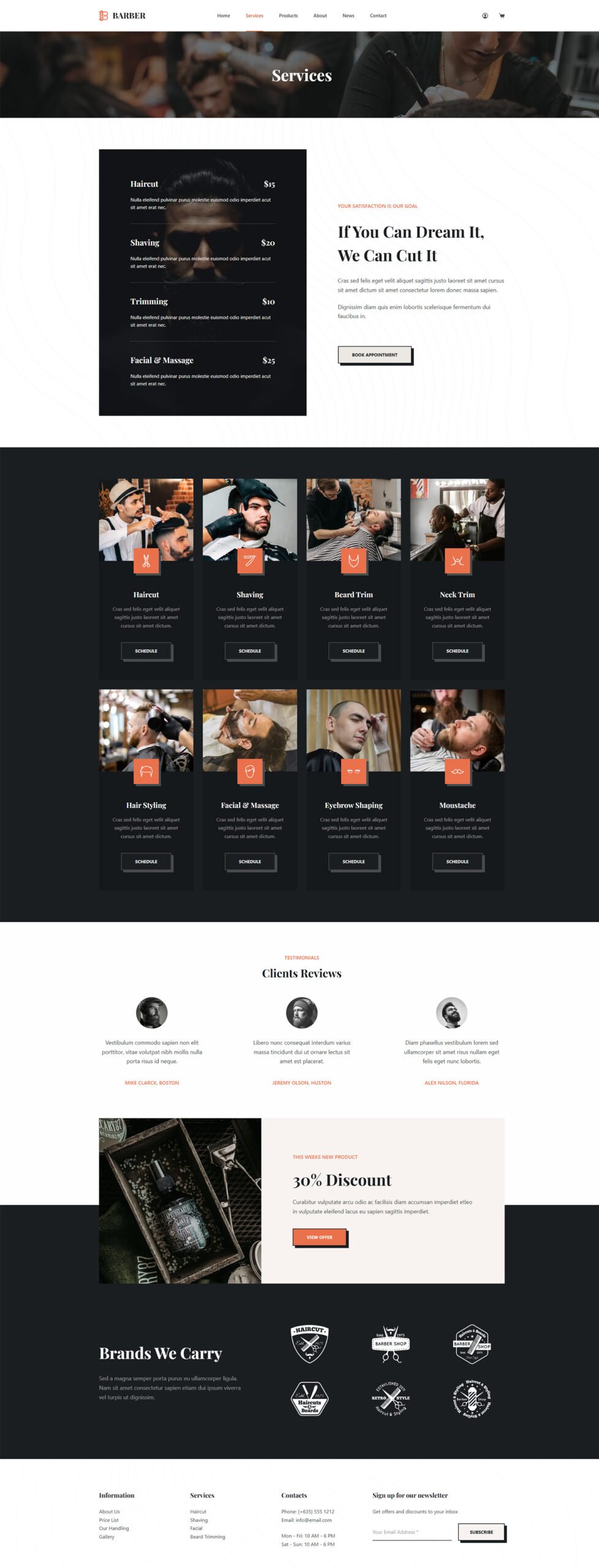 ITM-006-06 Services page layout with listed treatments and booking options — professional WordPress website for barbershop services