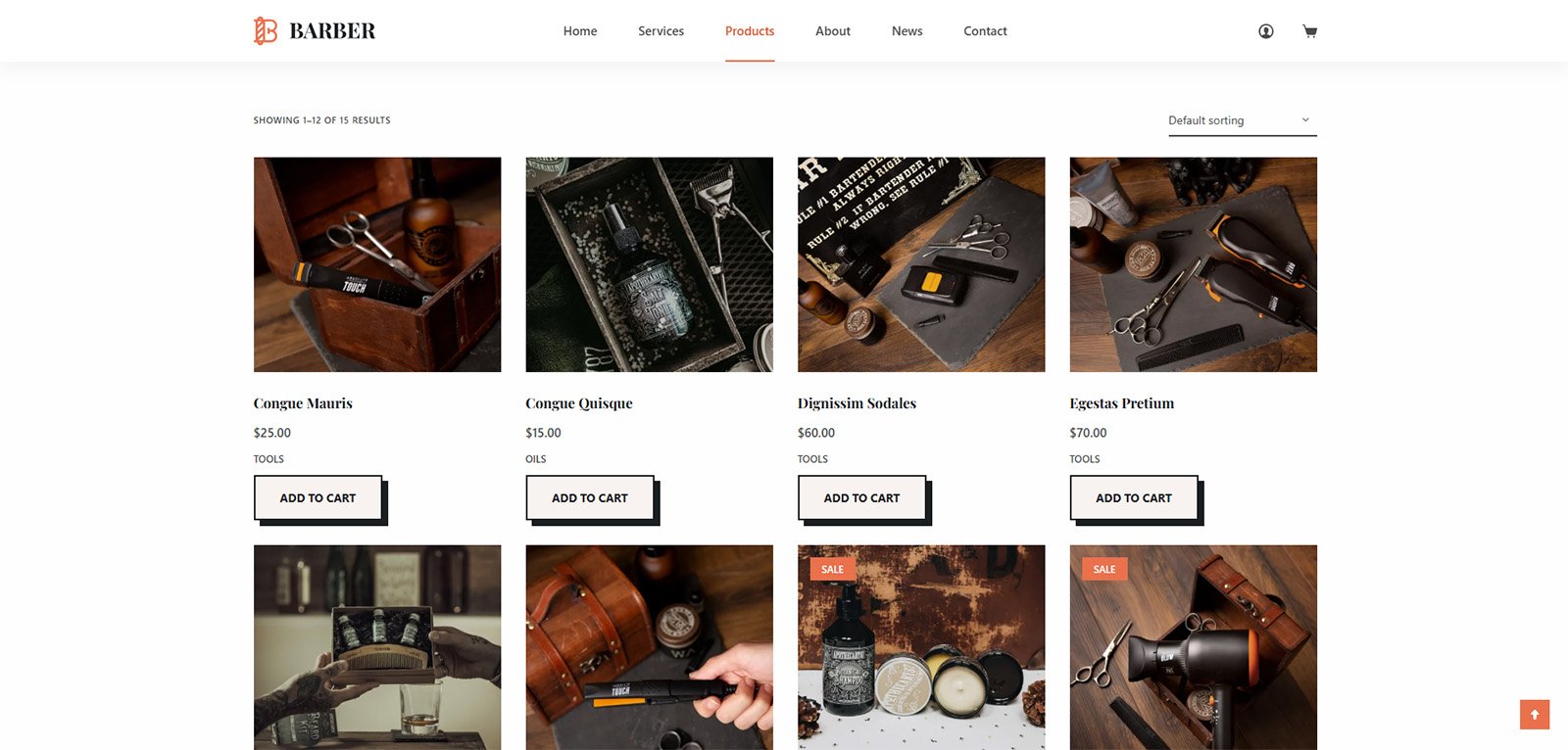 ITM-006-07 Shop page with product grid and category filters — SEO optimized WordPress store for grooming products