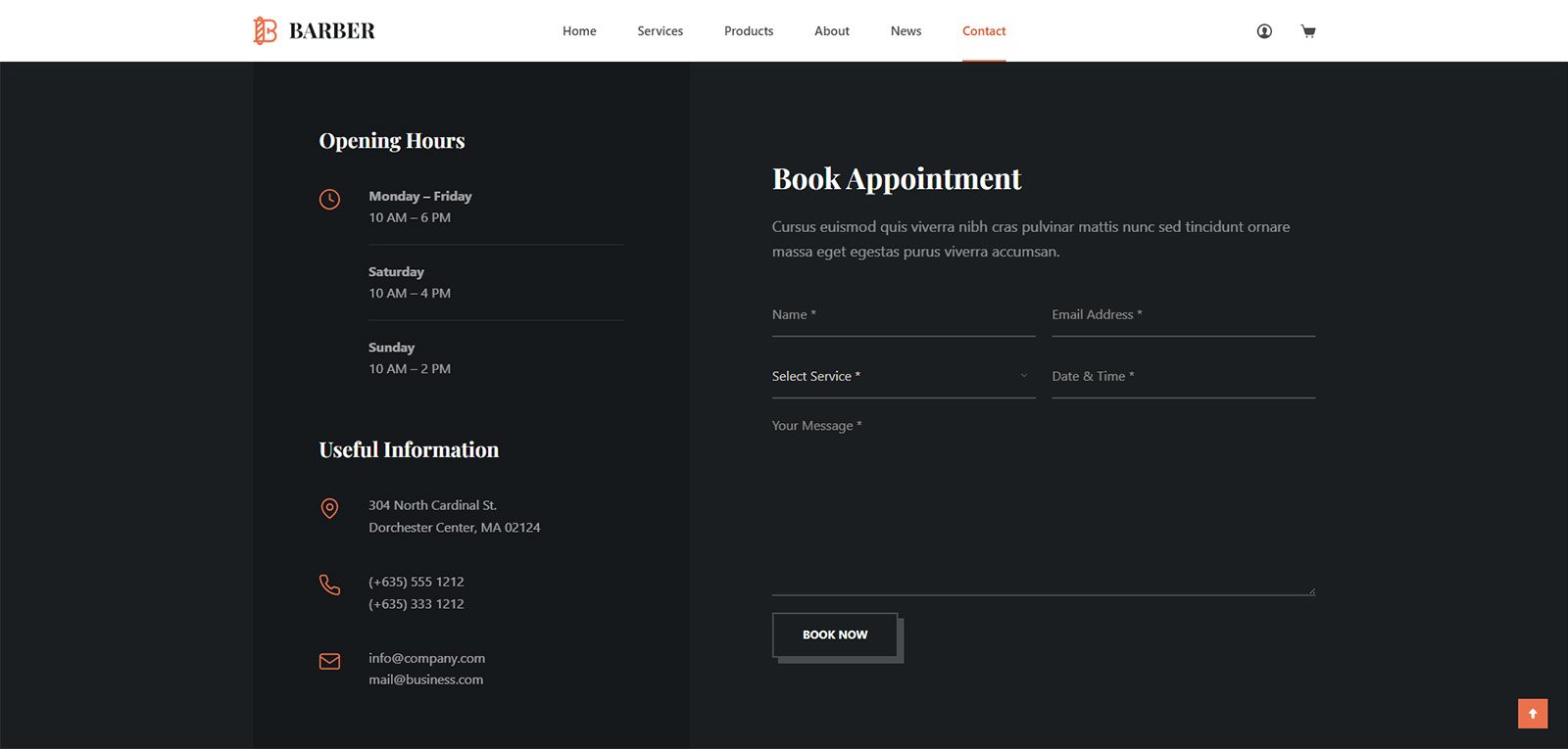 ITM-006-11 Contact page with map and contact form — ready-to-use WordPress layout for appointment-based businesses