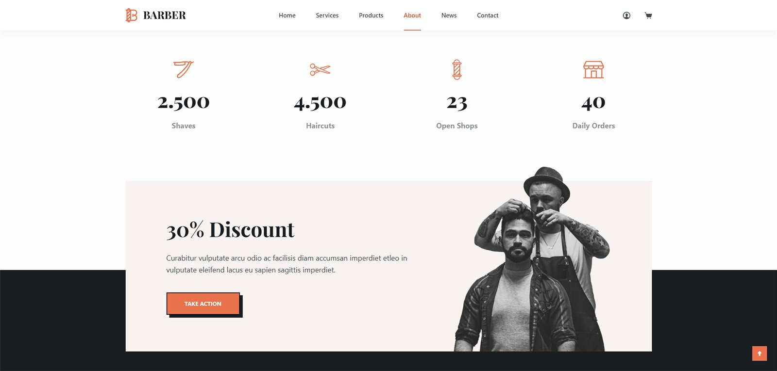 ITM-006-13 Benefits section from a ready-to-launch WordPress website for barbershops, showcasing a clean layout and business-focused messaging.