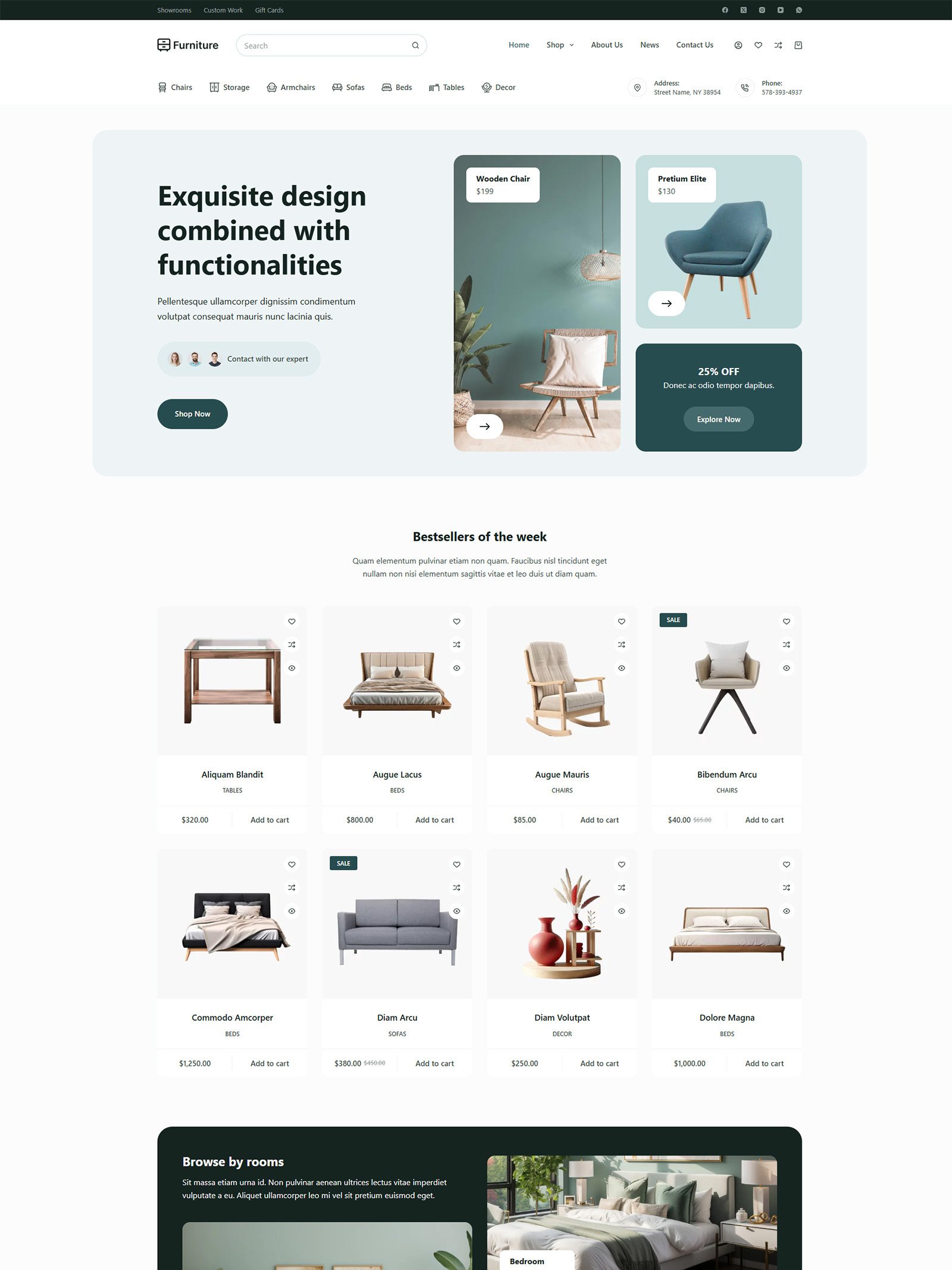 ITM-008-00 Homepage of Furniture WooCommerce website — pastel-toned WordPress layout with modern filters, built for interior and home goods brands