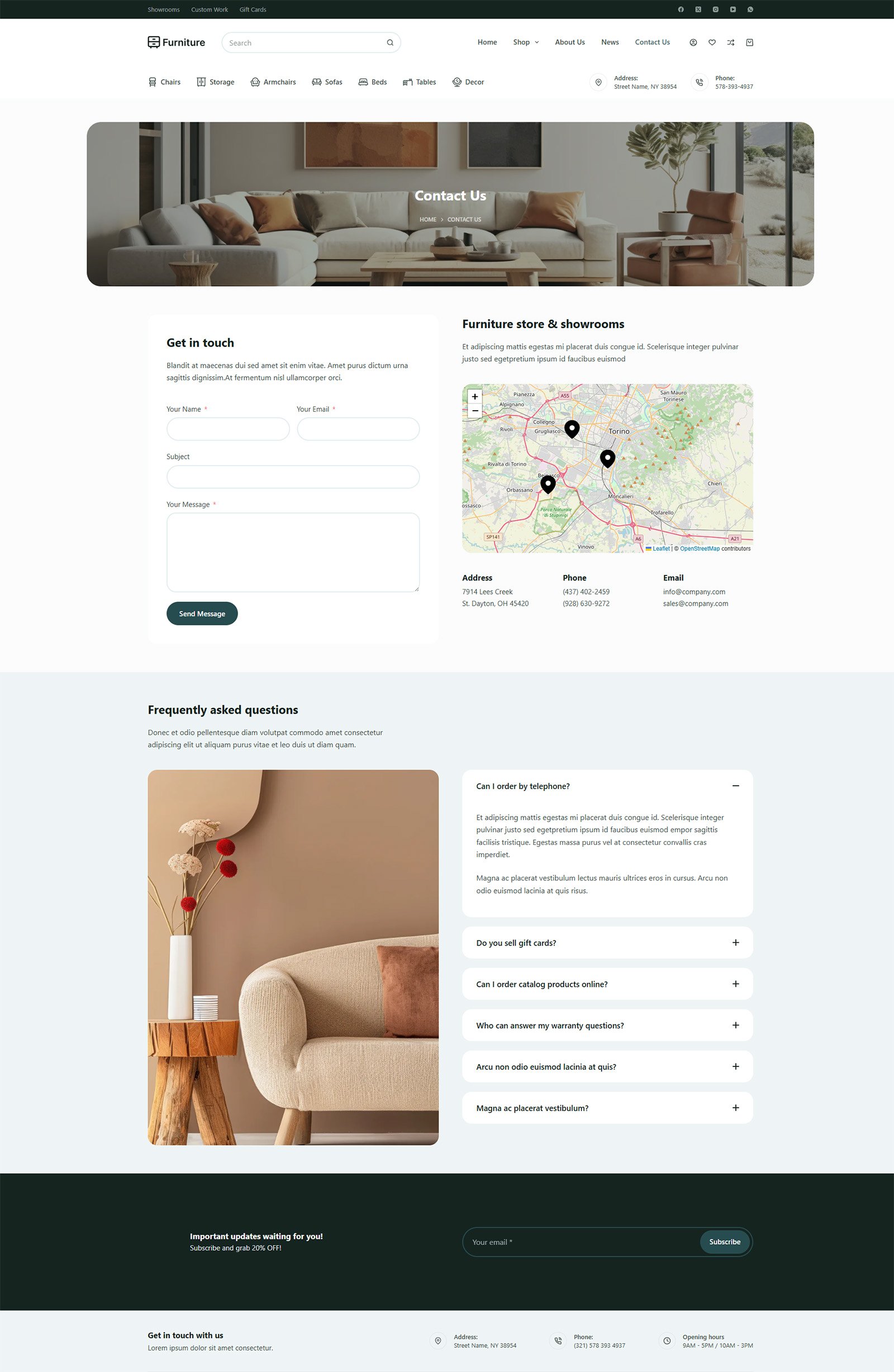 ITM-008-05 Contact and about section in soft design — SEO optimized WordPress website for furniture retailers