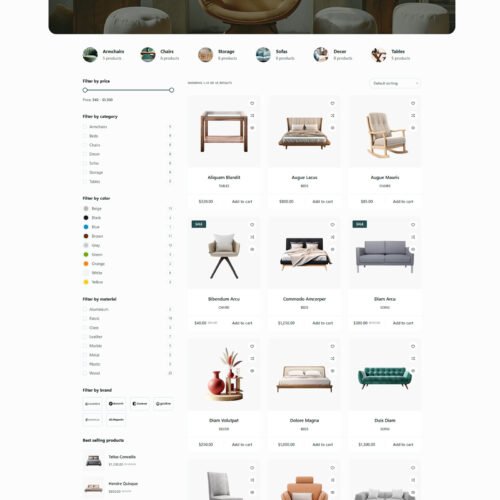 ITM-008-09 Minimalist catalog section with filters — prebuilt online store template for home goods