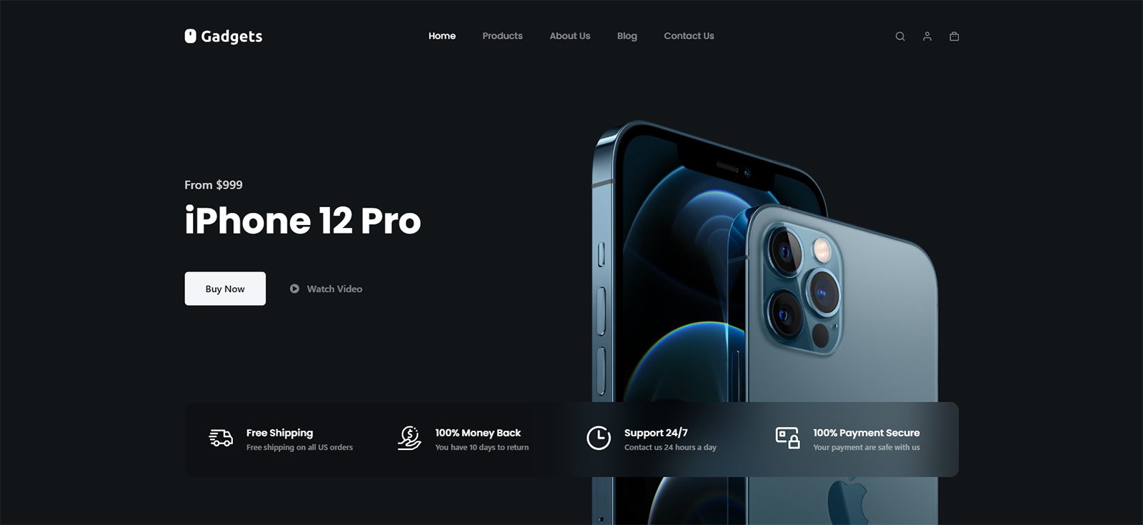 ITM-009-01 Hero banner with futuristic design and bold typography — modern WordPress e-commerce site for tech products