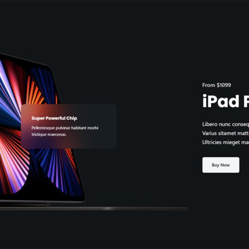 ITM-009-04 Dark UI header with featured product — drag-and-drop content editing and scalable structure