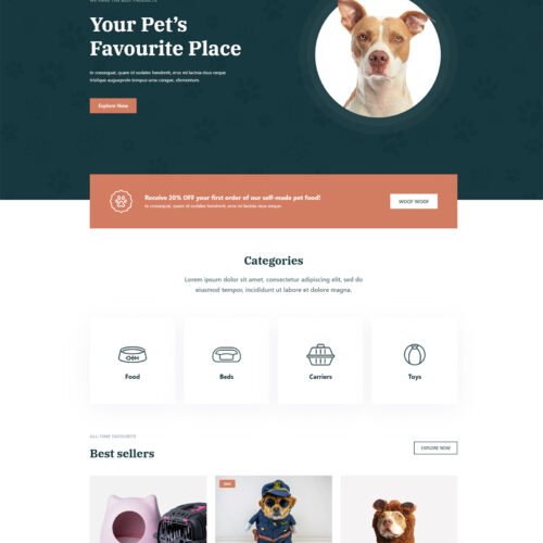 ITM-014-00 homepage layout of minimalist WooCommerce store for everyday essentials and pet products