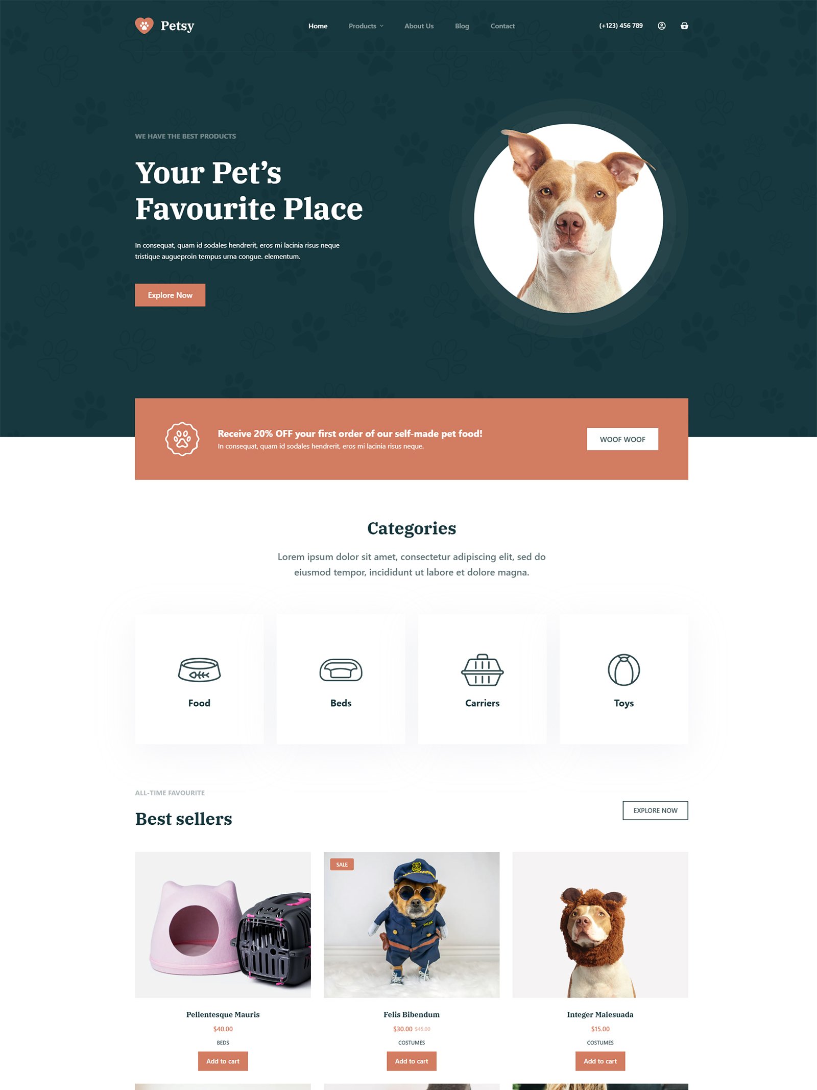 ITM-014-00 homepage layout of minimalist WooCommerce store for everyday essentials and pet products