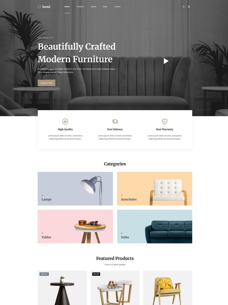 ITM-015-00 Homepage of minimalist WordPress store template for fashion and lifestyle brands