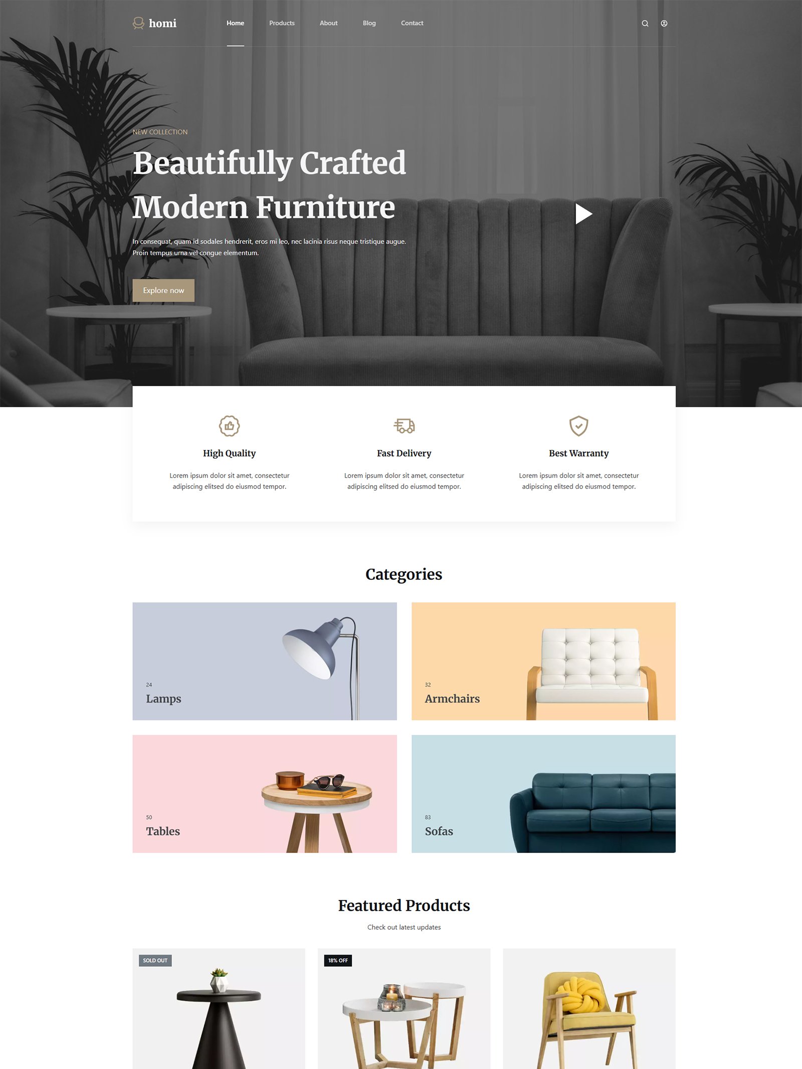 ITM-015-00 Homepage of minimalist WordPress store template for fashion and lifestyle brands