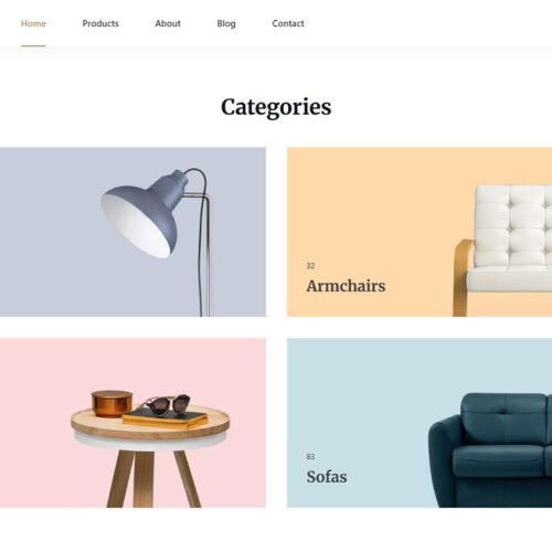 ITM-015-07 Category section of a modern home goods store built on WordPress, featuring a clean product catalog and user-friendly layout.