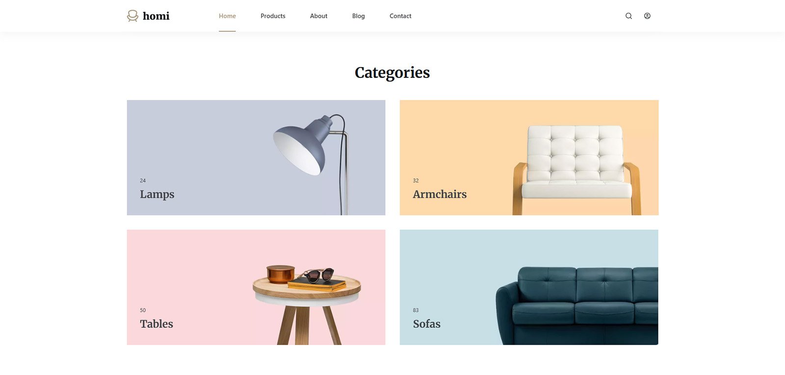 ITM-015-07 Category section of a modern home goods store built on WordPress, featuring a clean product catalog and user-friendly layout.