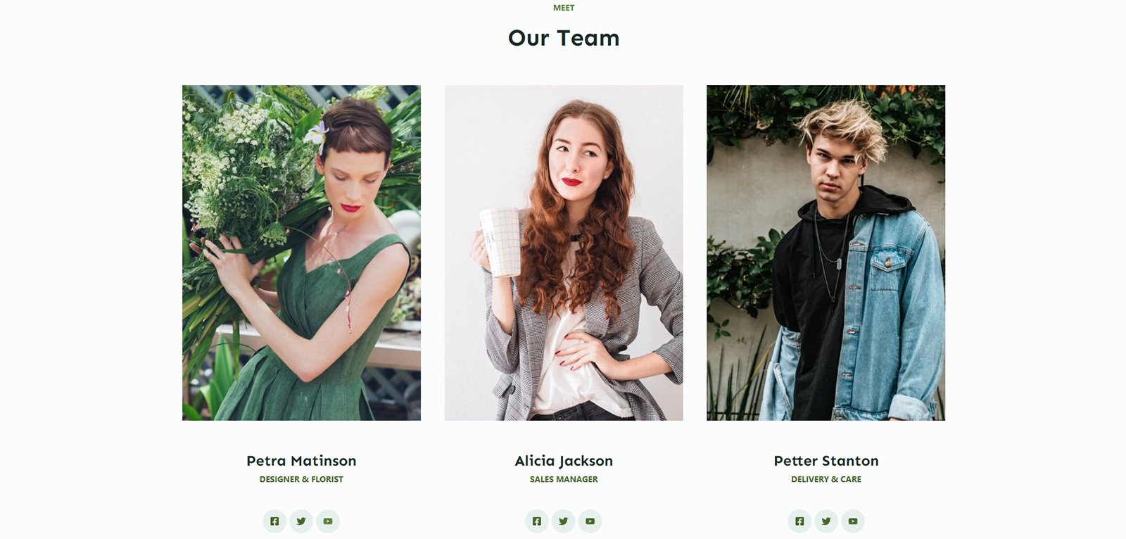 ITM-07-07 Team section with clean green-themed design — WordPress business website for ethical and sustainable brands